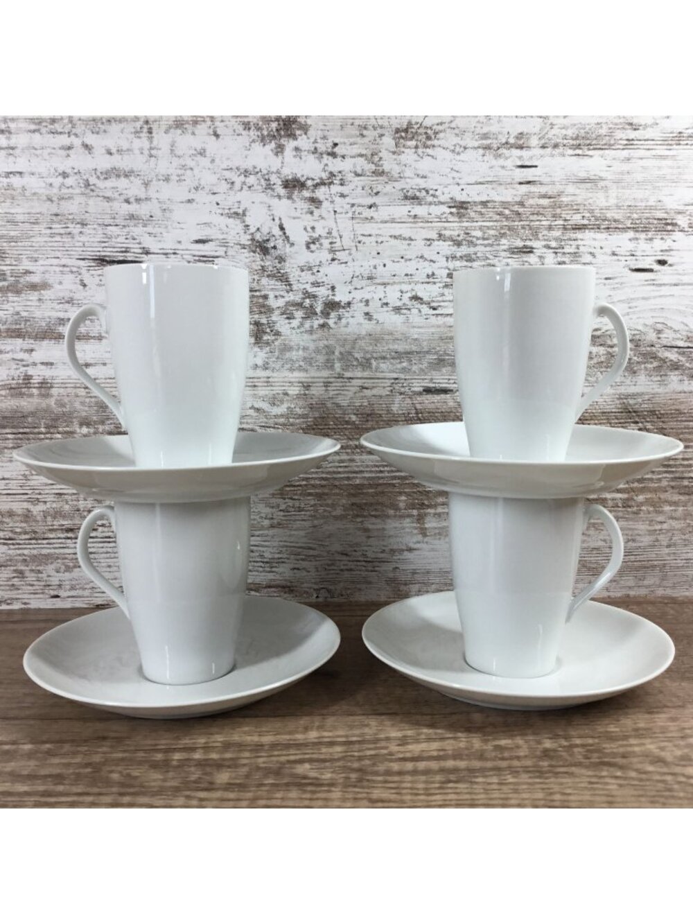 Set of 4 Mosa Select White Porcelain Coffee Cups & Saucers MCM 1110G and 6110H